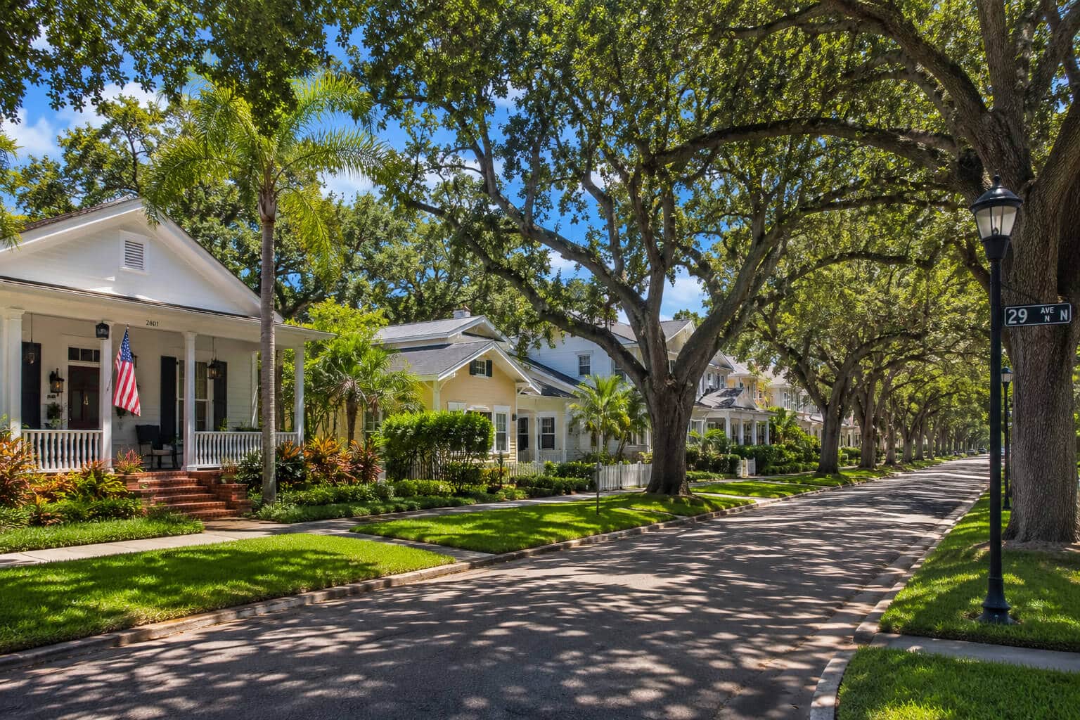 Oak-lined street of bungalows in Allendale