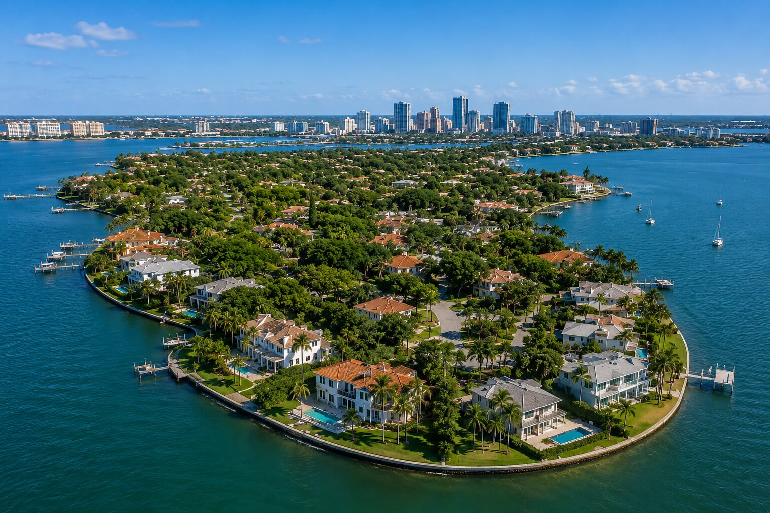 Aerial view of Snell Isle with the St. Petersburg skyline behind