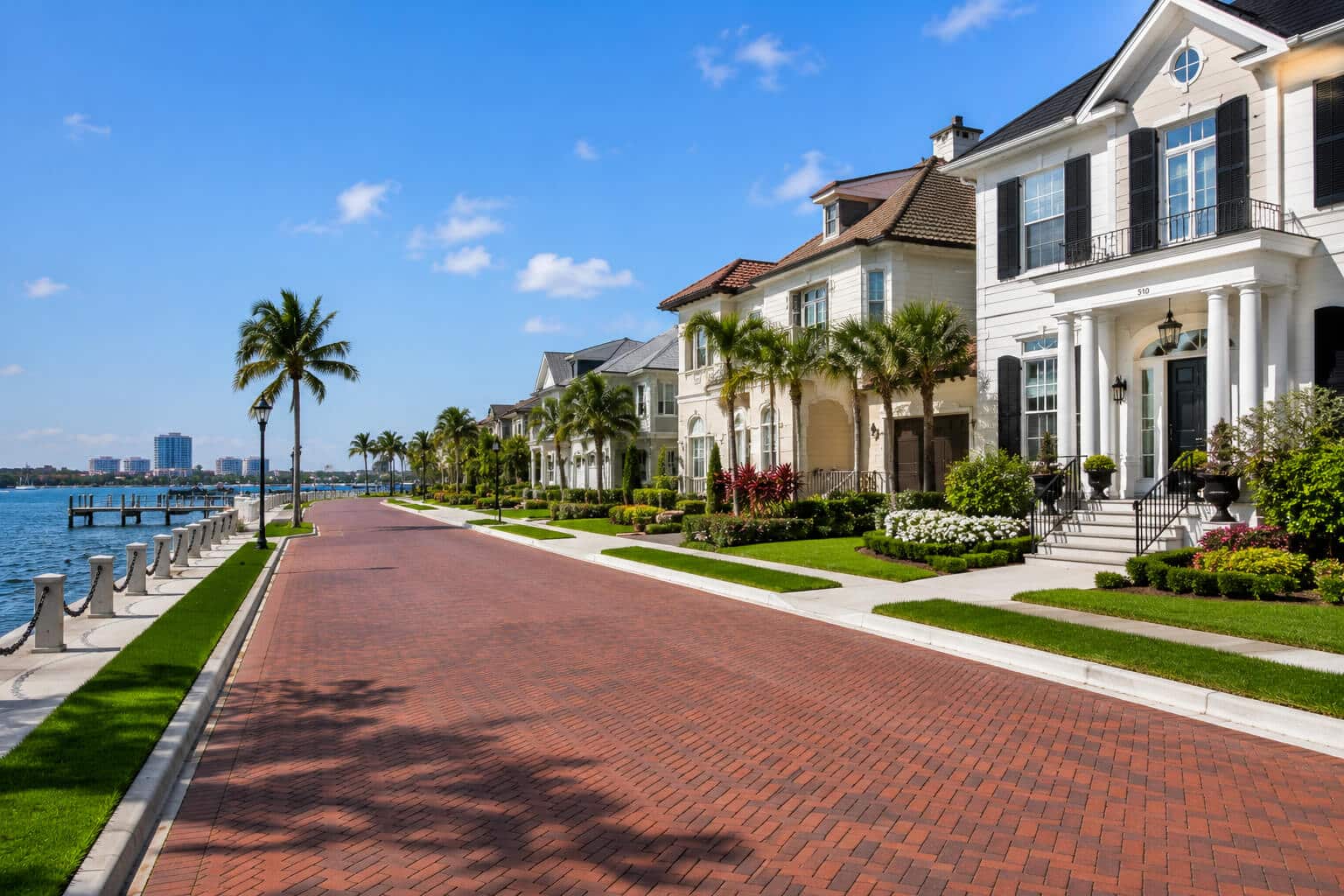 Brick street of waterfront homes in Sunset Park
