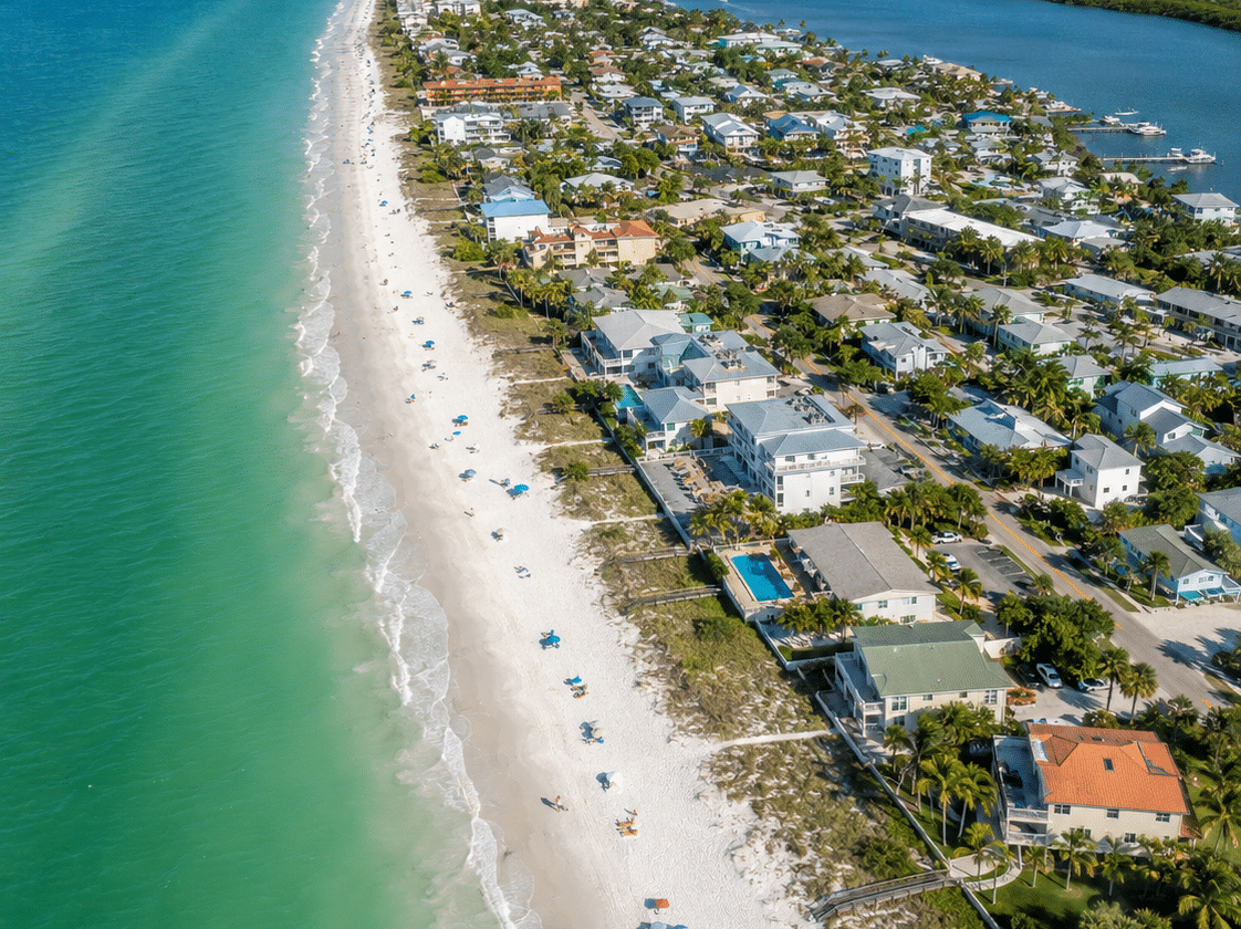 Aerial view of the beach and homes at Indian Rocks Beach