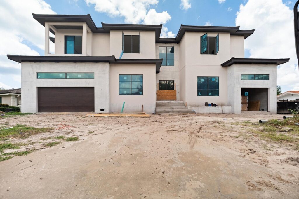 Luxury custom home under construction before finishes are installed